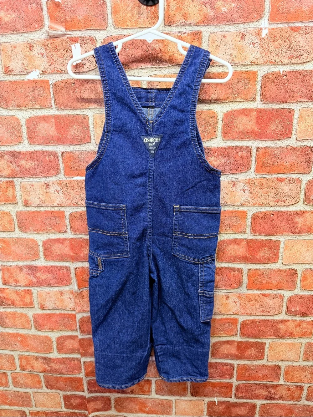 Classic Denim Overalls Dark Blue with red/black buffalo check - Osh Kosh